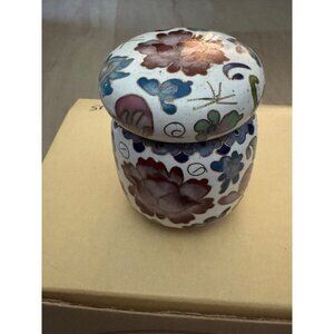 Cloisonné Trinket Box With Lid Floral Design 2.5" Tall